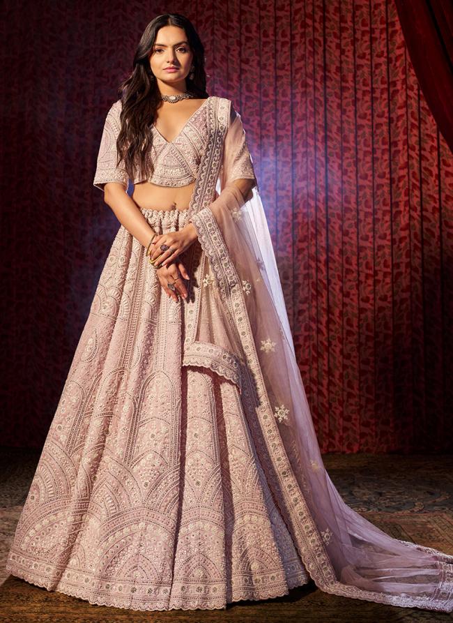 Silk Lilac Wedding Wear Sequins Work Lehenga Choli